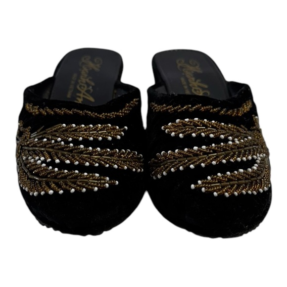 Huma Blanco HAND BEADED Slippers Black Velvet Elegant Beaded size 9 US women - Picture 3 of 8